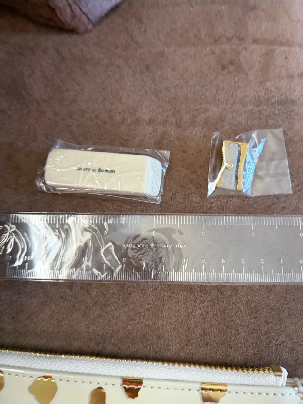 kate spade pencil Pouch inclds Ruler, Eraser, & Sharpener